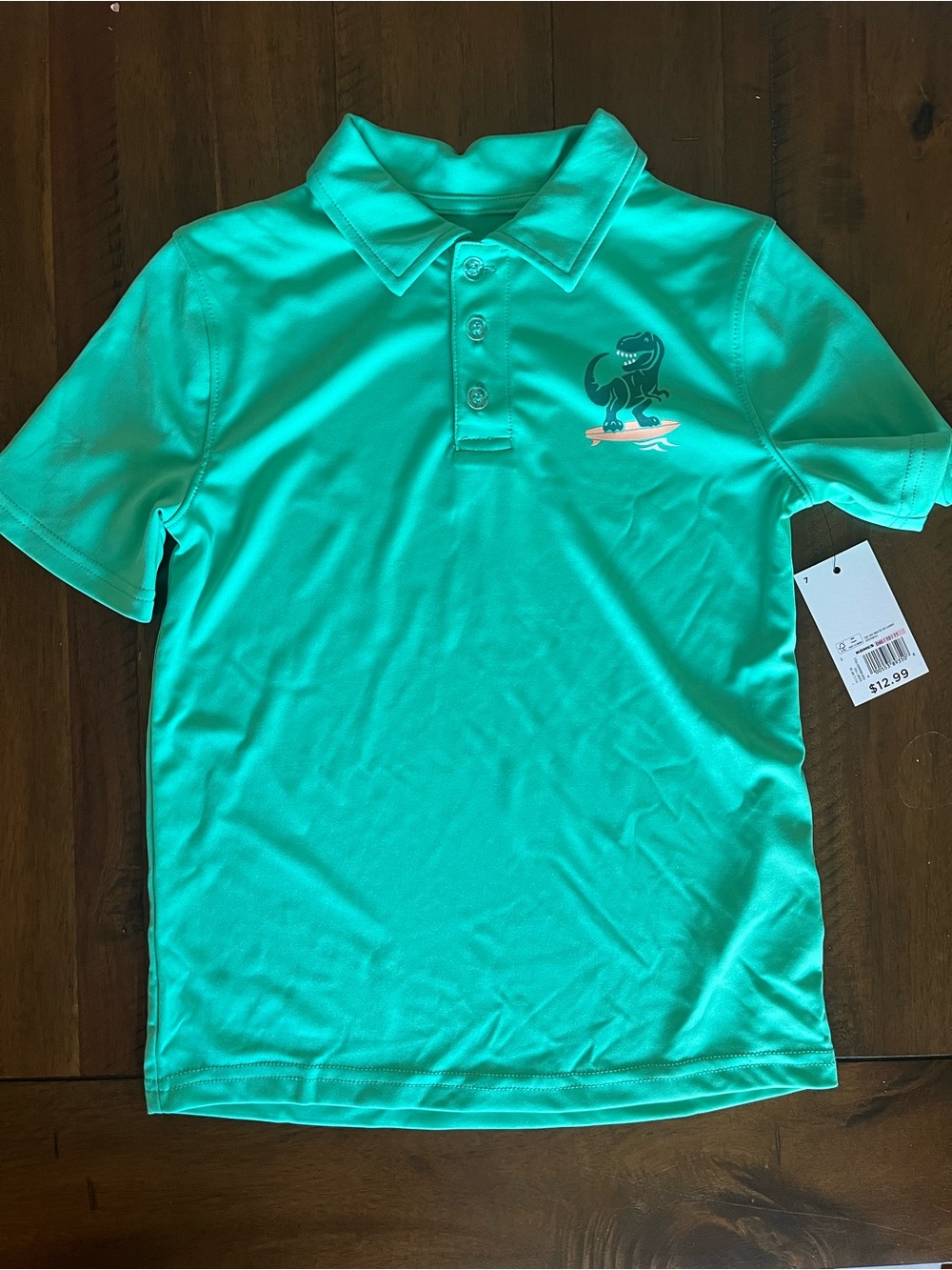 NWT Jumping Beans Boys' Short Sleeve Polo in Bright Teal with Dino Graphic